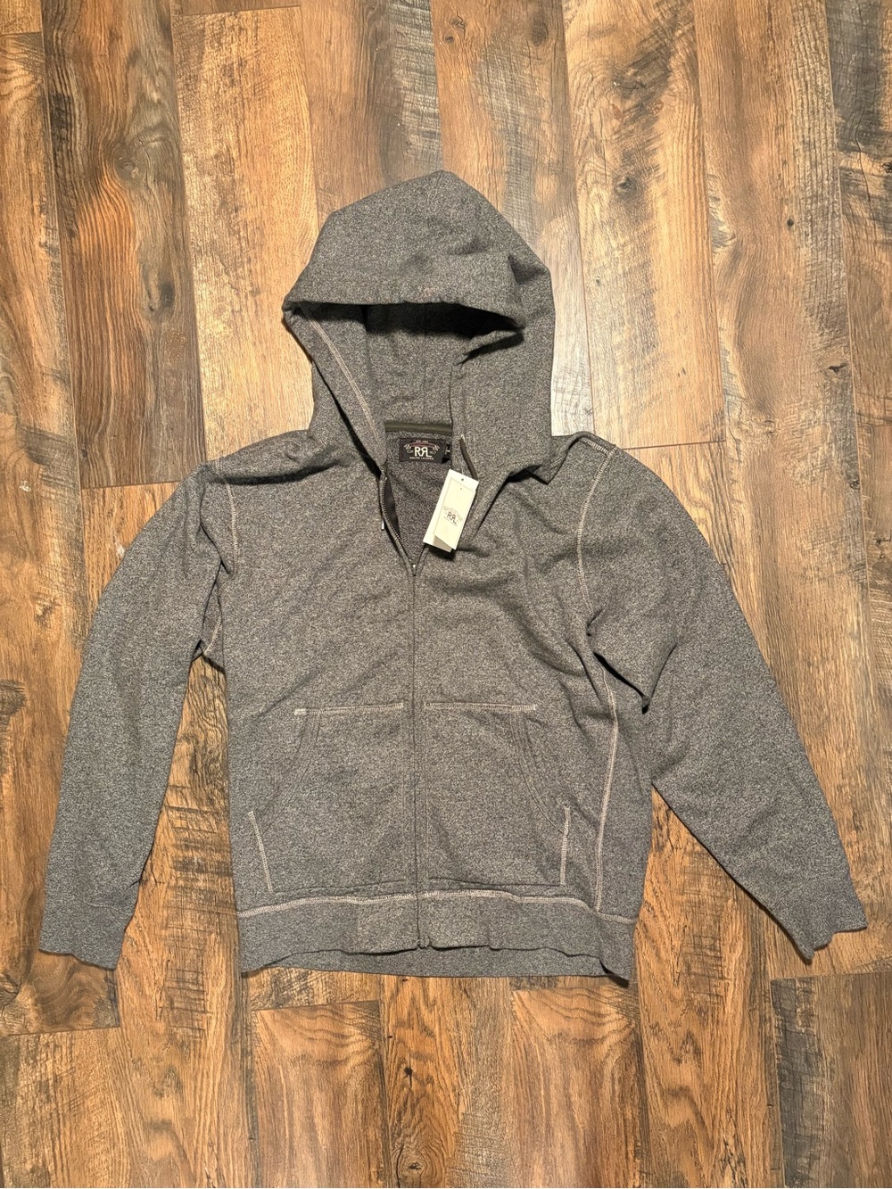 NWT RRL French Terry Full Zip Hoodie Charcoal Heather Mens Large